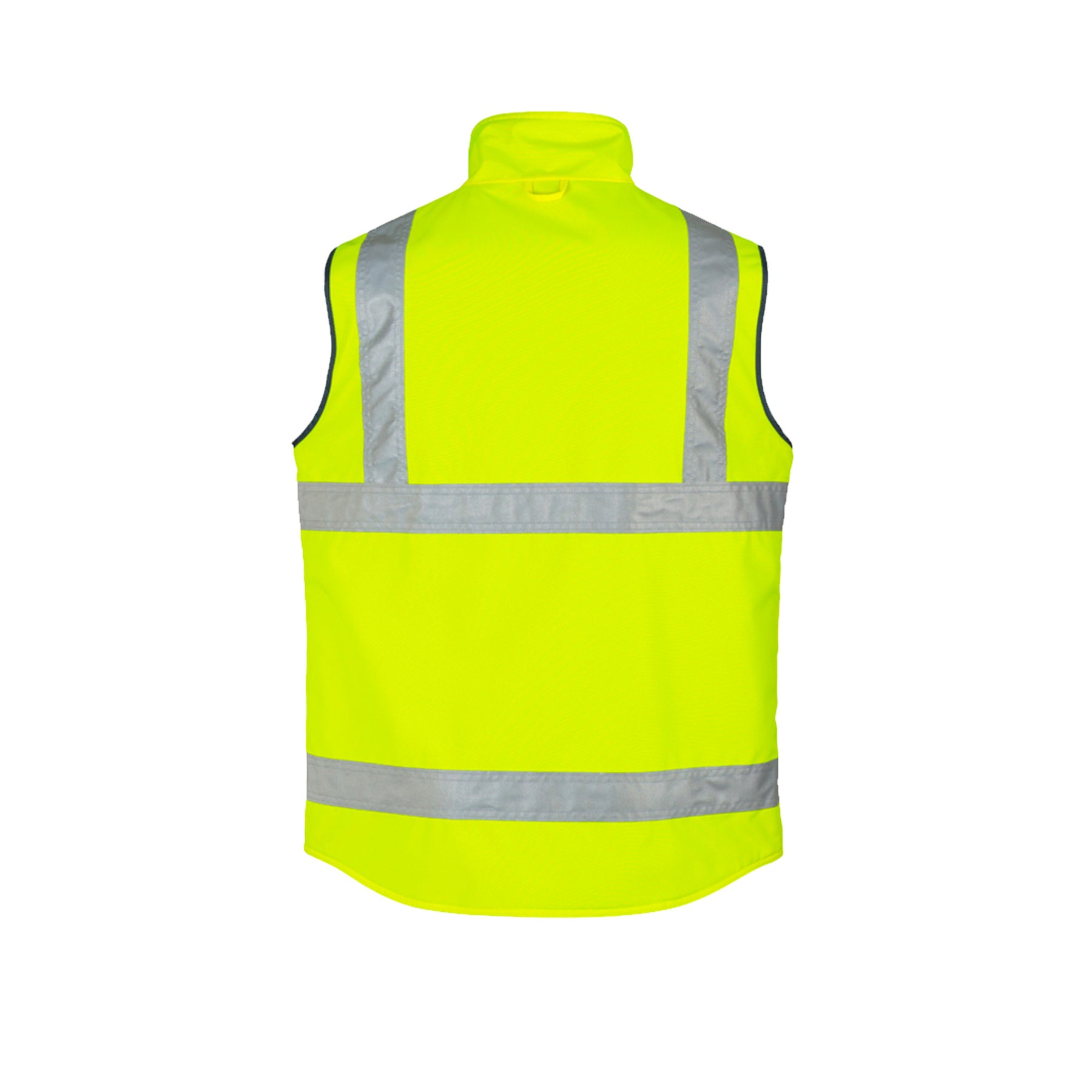 back side of yellow hi vis lightweight fleece lined vest