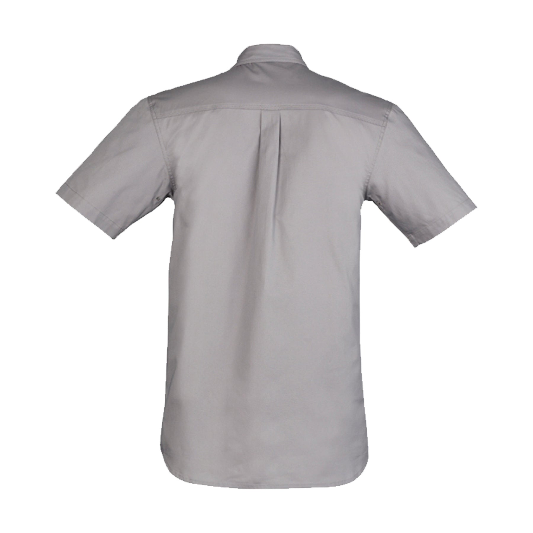 back of light weight short sleeve tradie shirt in grey