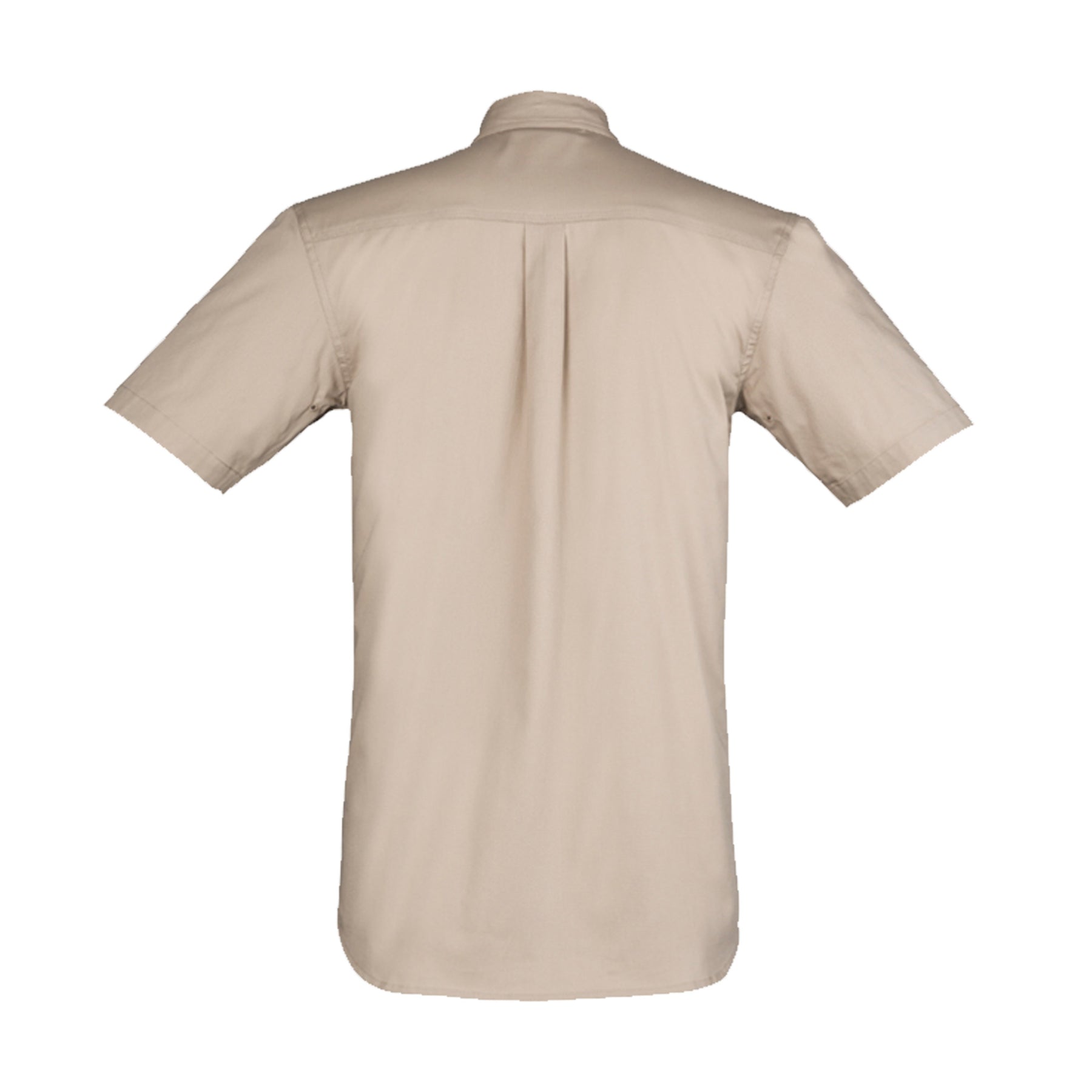 back of light weight short sleeve tradie shirt in sand