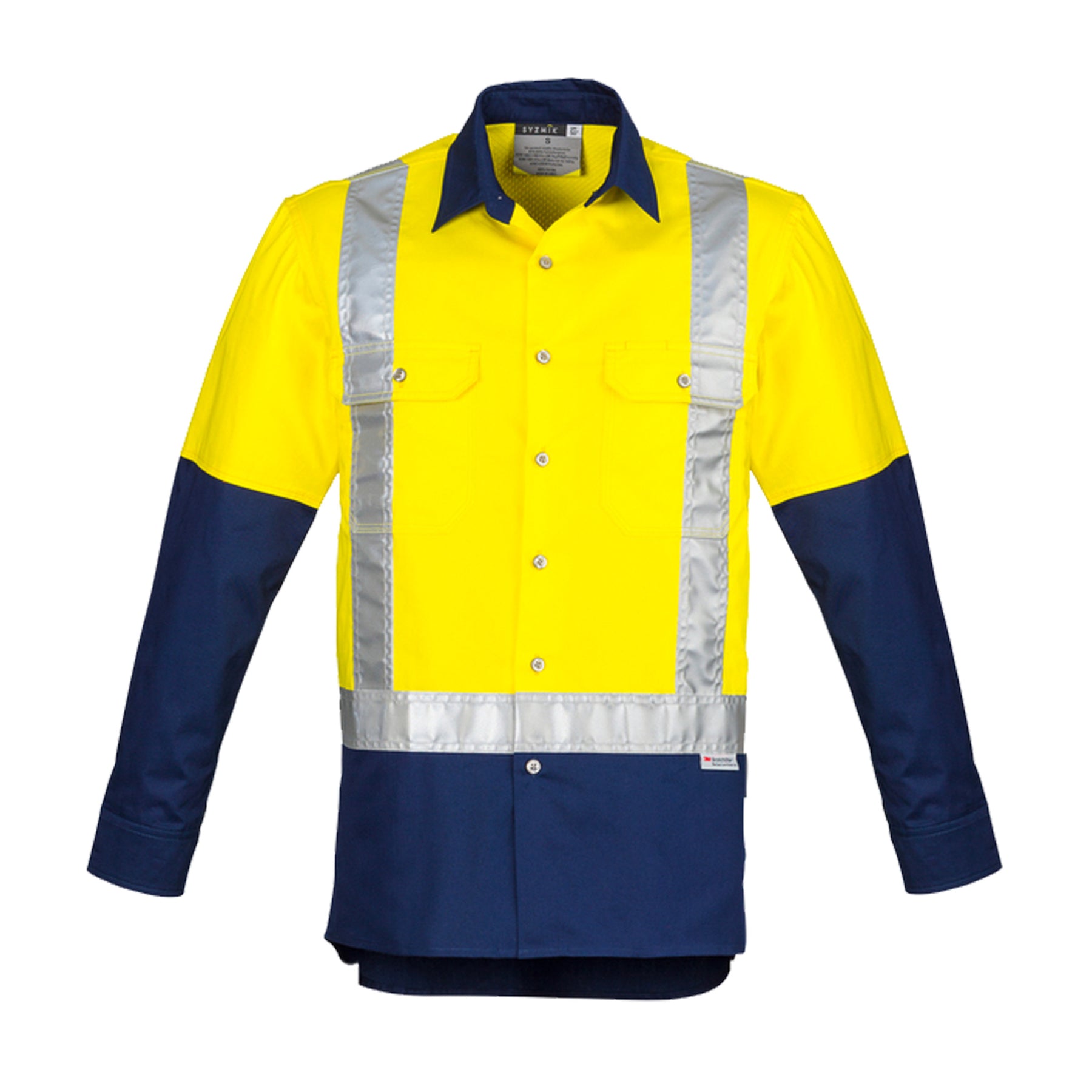 hi vis shoulder taped spliced industrial shirt in yellow navy
