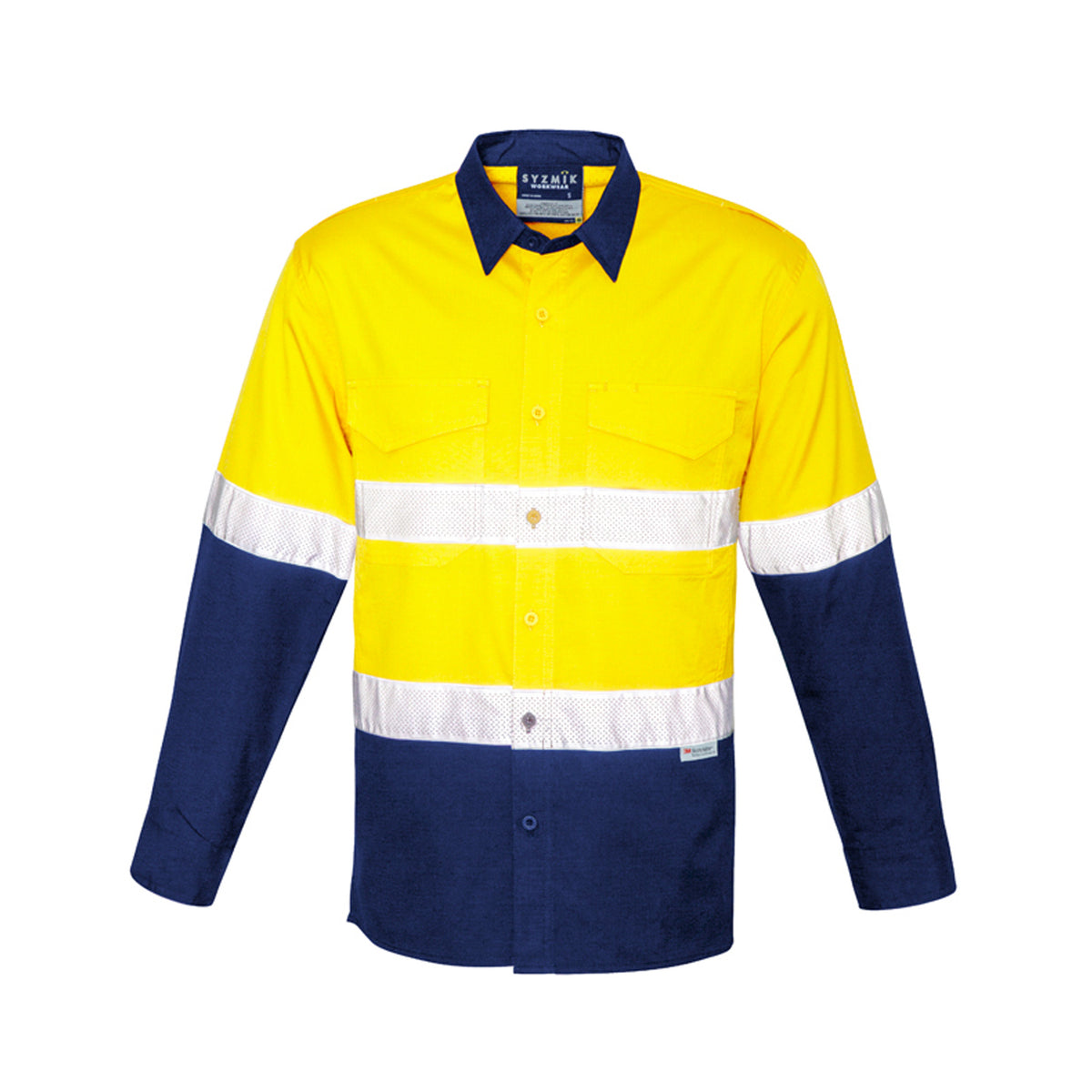 hi vis long sleeve hoop taped spliced rugged shirt in yellow navy