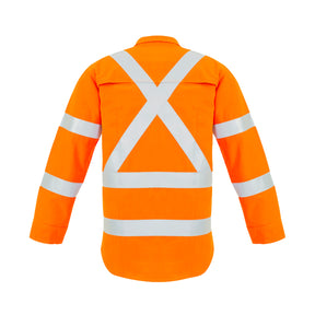 back of fr x back taped spliced shirt with metatech fabric in orange