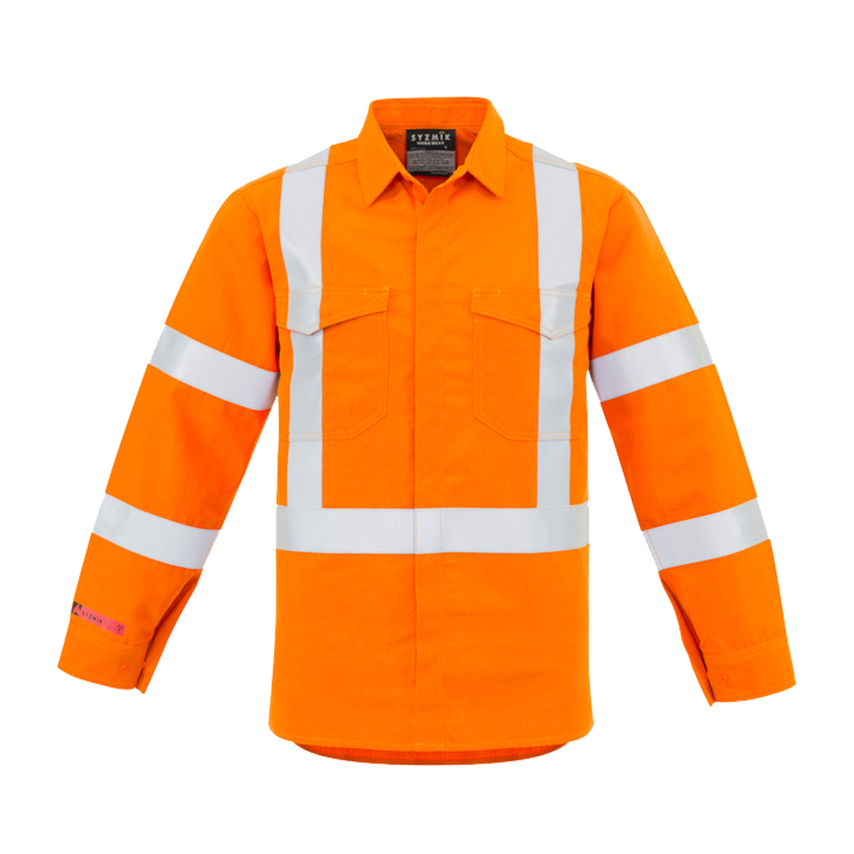 fr x back taped spliced shirt with metatech fabric in orange