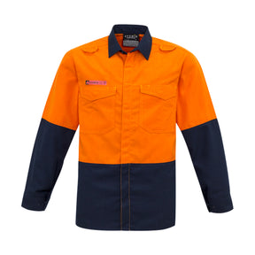 orange navy hi vis spliced shirt with metatech fabric