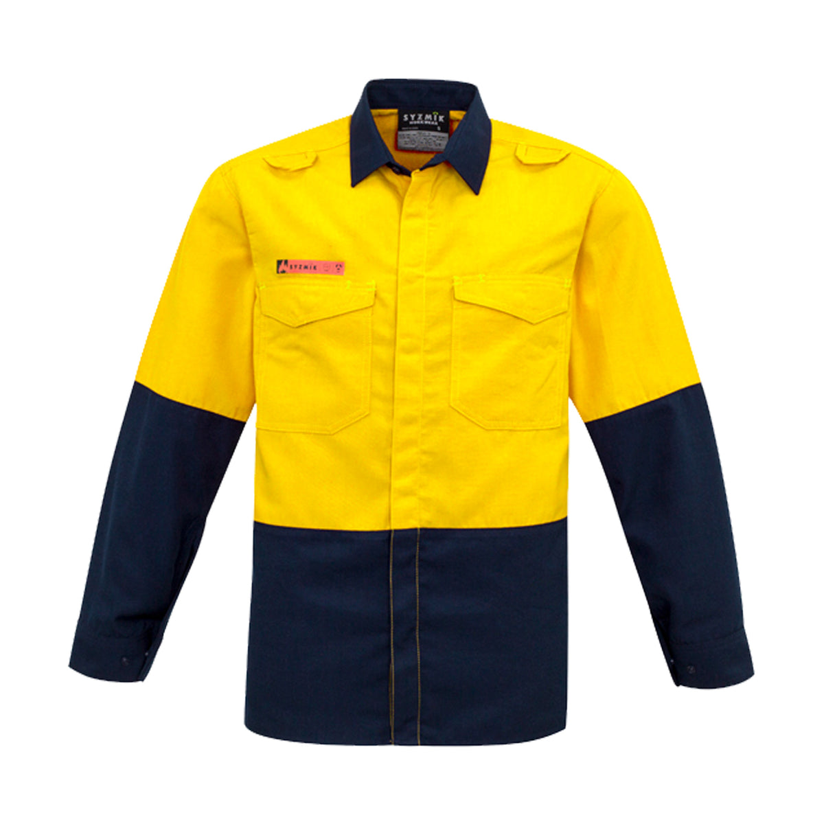 yellow navy hi vis spliced shirt with metatech fabric