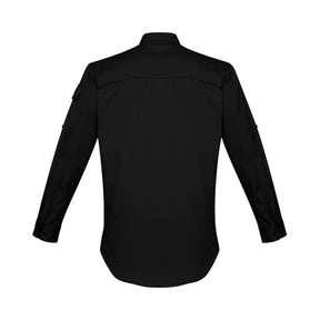 back of mens rugged long sleeve cooling shirt in black