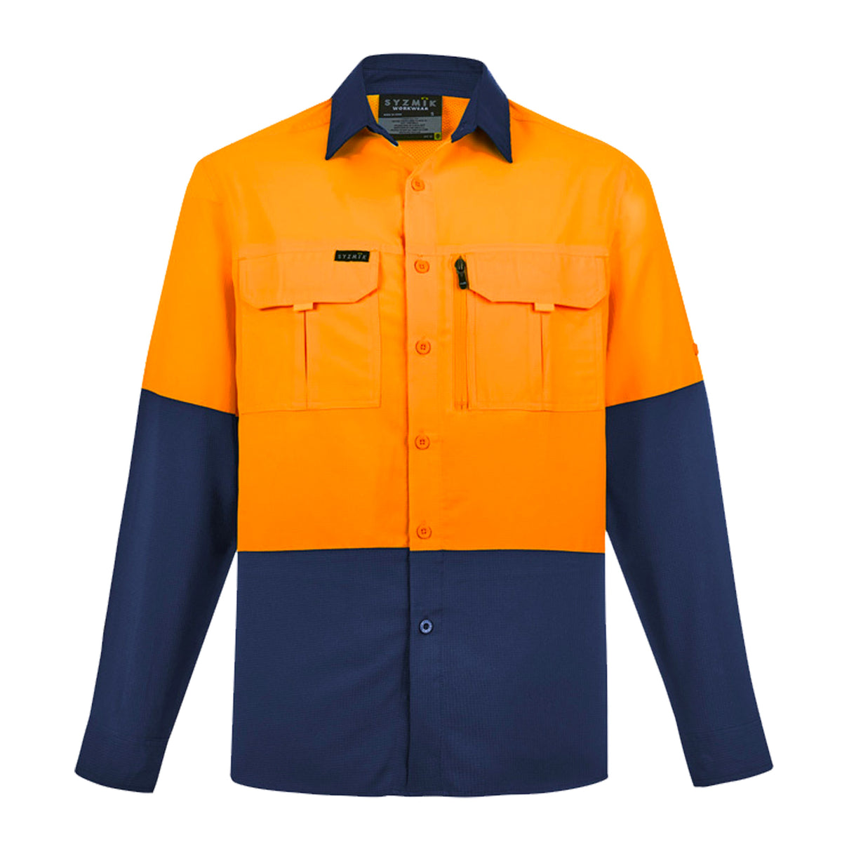 syzmik hi vis outdoor long sleeve shirt in orange navy