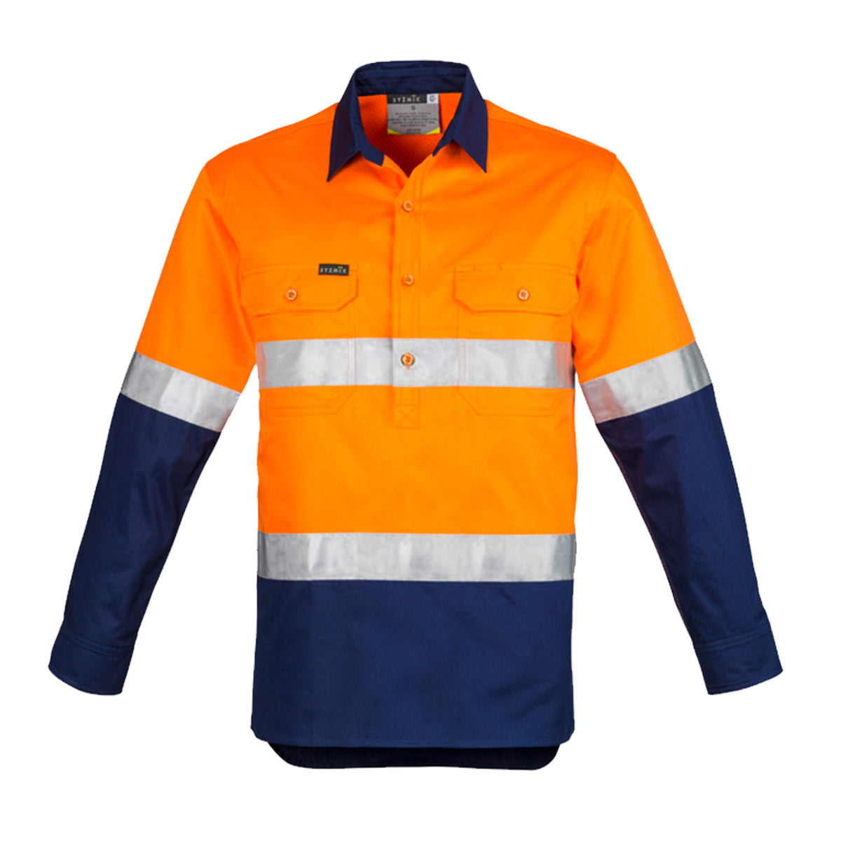 hi vis hoop taped long sleeve shirt with closed front in orange navy