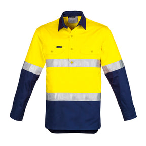 hi vis hoop taped long sleeve shirt with closed front in yellow navy
