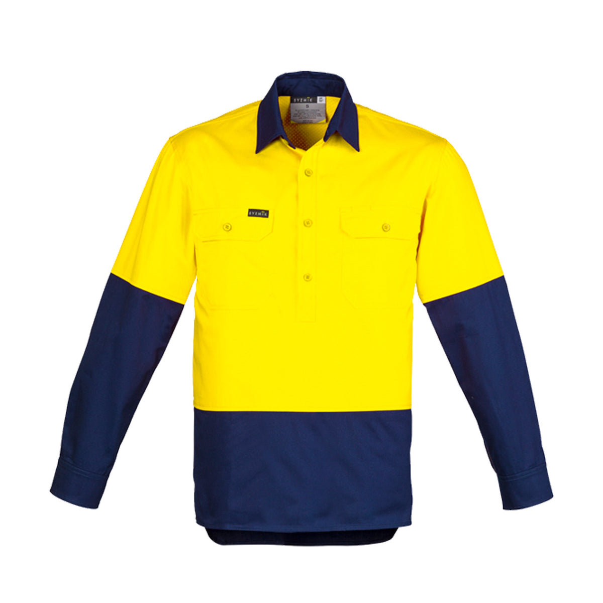 yellow navy hi vis closed front shirt 