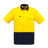 rugged cooling hi vis spliced short sleeve shirt in yellow navy