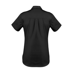 syzmik back of womens lightweight short sleeve tradie shirt in black