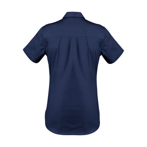syzmik back of womens lightweight short sleeve tradie shirt in blue