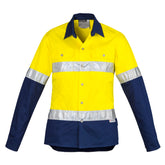 womens hi vis long sleeve spliced industrial shirt hoop taped in yellow navy