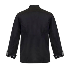 black long sleeve executive chefs jacket with piping back view