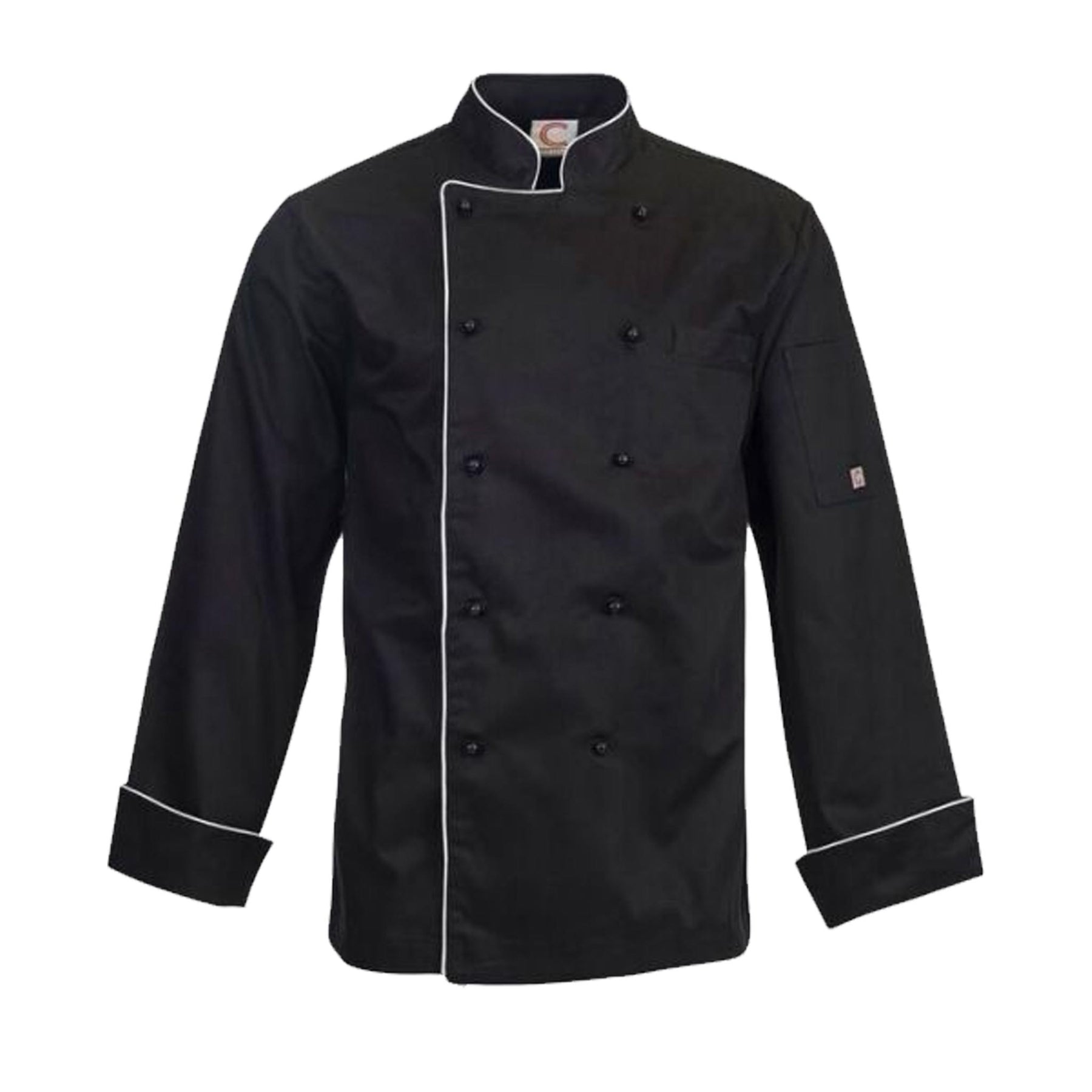 black long sleeve executive chefs jacket with piping