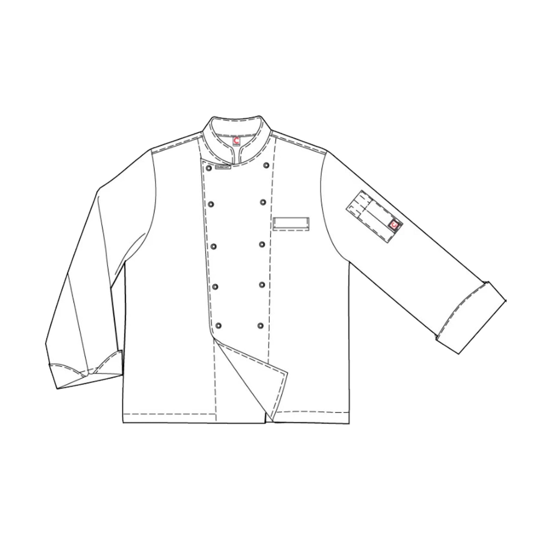long sleeve executive chefs jacket with press studs outline