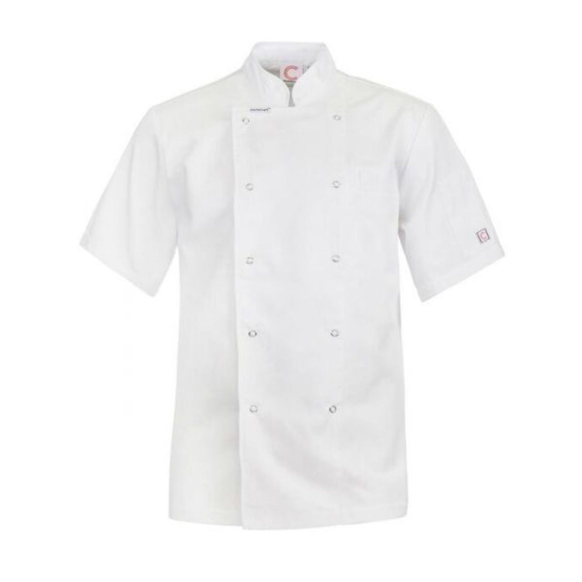 white short sleeve executive chefs jacket with press studs