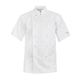 white short sleeve executive chefs jacket with press studs