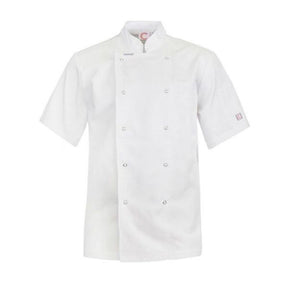 white short sleeve executive chefs jacket with press studs