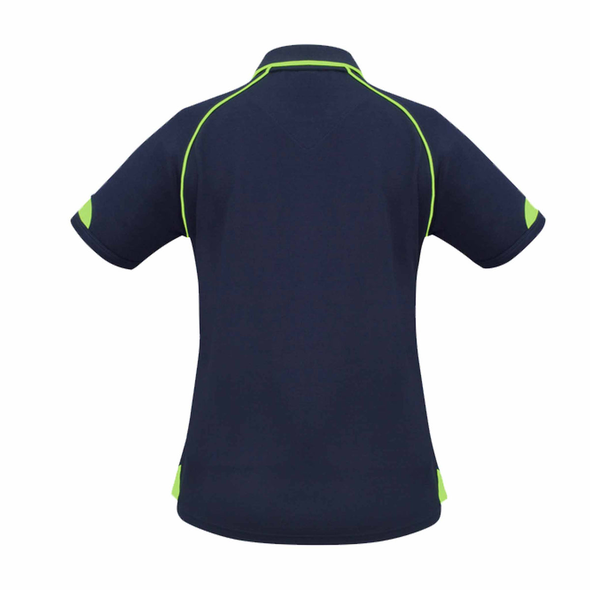 ladies fusion polo navy lime back view