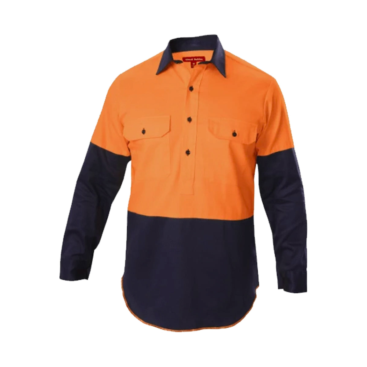 orange navy long sleeve hi vis cotton drill shirt with gusset