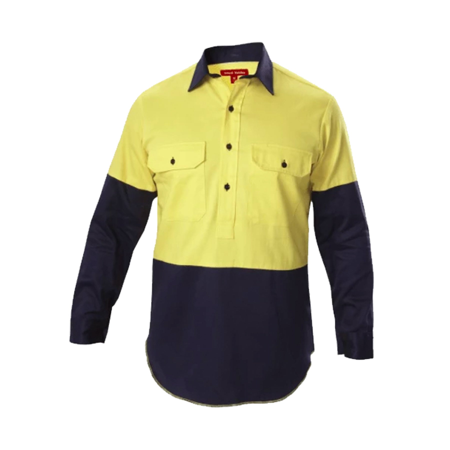 yellow navy long sleeve hi vis cotton drill shirt with gusset