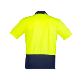 syzmik yellow navy short sleeve spliced polo shirt back view